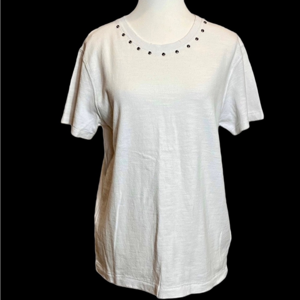 Current Elliott Glitter Rock Studded Tee White Short Sleeves Sz 2 Minimalist NWT